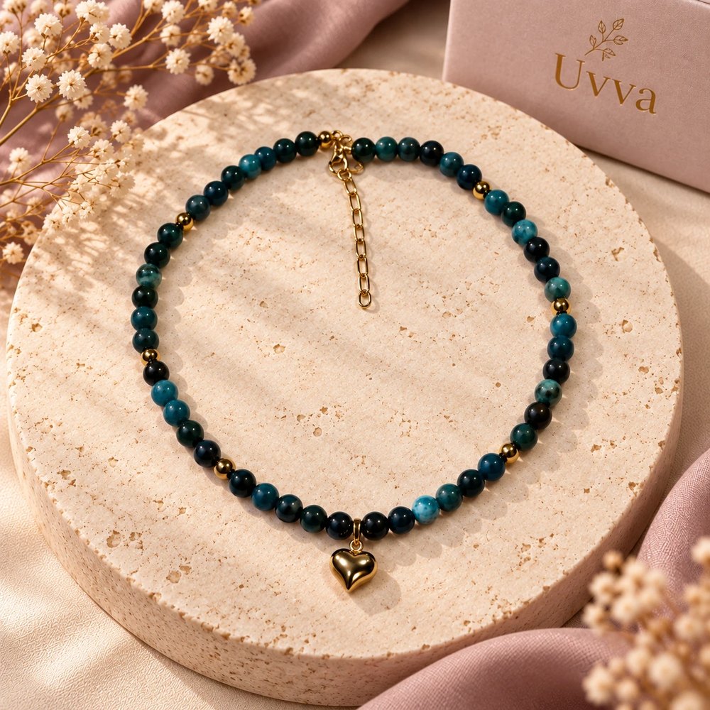 Gargantilla Ágata Azul Océano Corazón de Oro