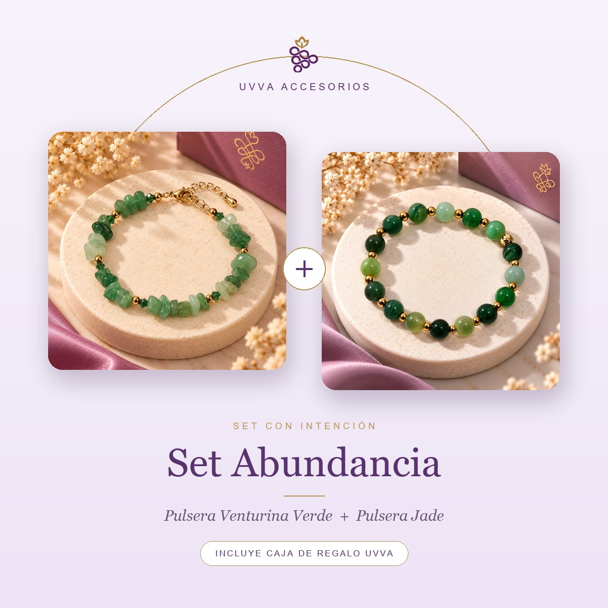 Set Abundancia: Pulsera Venturina Verde + Pulsera Jade
