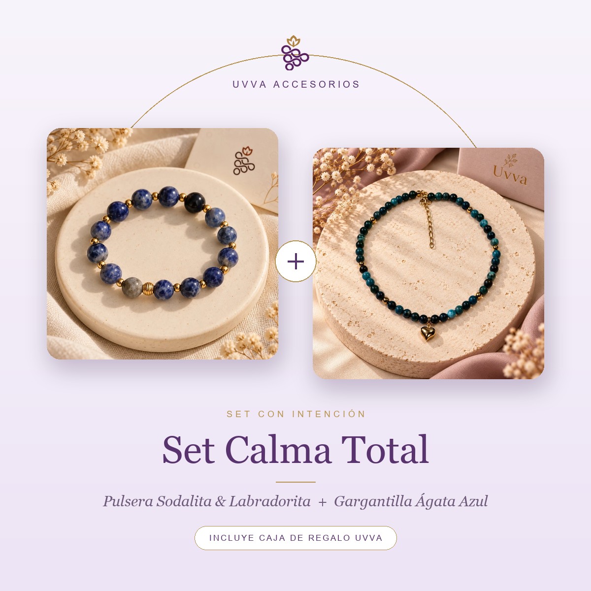 Set Calma Total: Pulsera Sodalita & Labradorita + Gargantilla Ágata Azul
