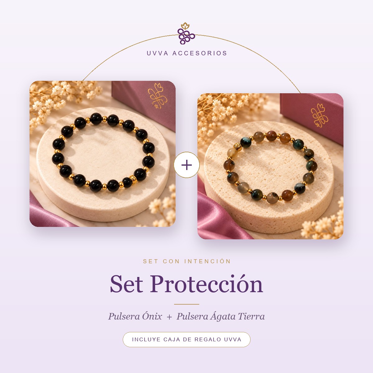 Set Protección: Pulsera Ónix + Pulsera Ágata Tierra
